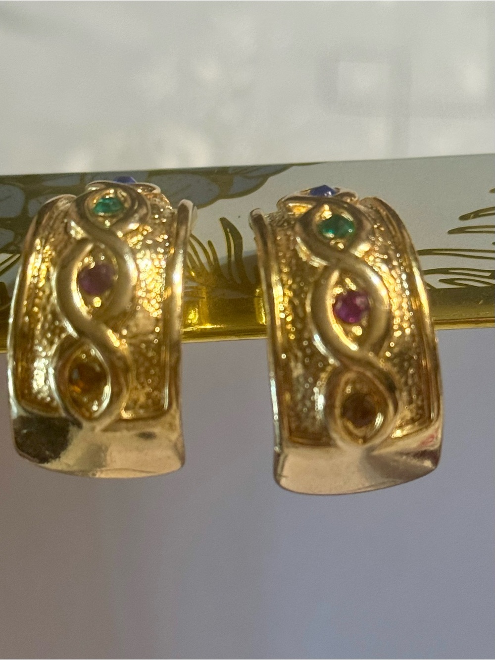Gold-Tone Multicolor Gem Clip-On Earrings